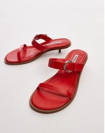 Izzy premium leather strappy kitten heeled sandals in red