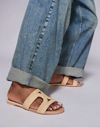 Inferno Wide Fit slip on sandal in raffia cream