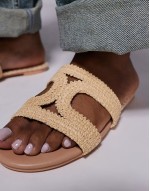 Inferno Wide Fit slip on sandal in raffia cream