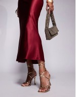 Wide Fit Nobel caged high heeled sandals in gold