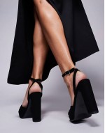 Wide Fit Naples platform barely there block heeled sandals in black suedette