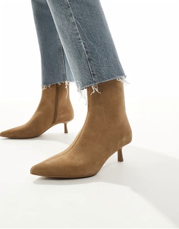 suede leather heeled boot in tan