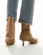 suede leather heeled boot in tan