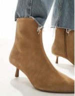 suede leather heeled boot in tan