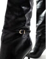 Crowd high-heeled pointed knee boots with buckle detail in black