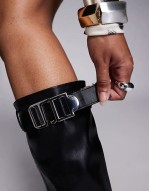 Halia Wide Fit heeled knee boots with buckle detail in black PU