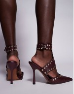 Wide Fit Power studded high heeled shoes in burgundy