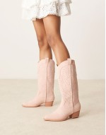 studded western knee boots in cream