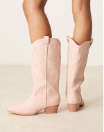 studded western knee boots in cream