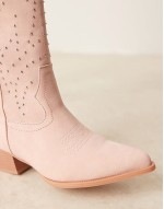 studded western knee boots in cream