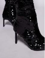 sequin heeled knee boot in black