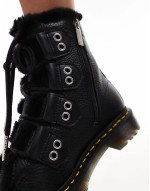 1460 fur lined 4 tie boot in black milled nappa