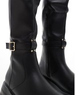 Zelda Wide Fit chunky sole over the knee boots with pocket detail in black