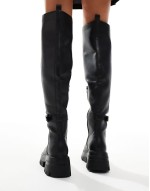 Zelda Wide Fit chunky sole over the knee boots with pocket detail in black