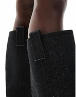 Camila flat western harness knee boots in dark denim