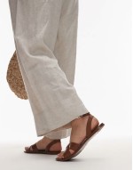 leather flat sandals in brown