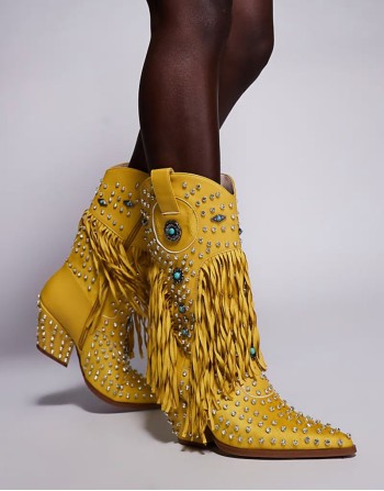 Greyson embellished tassel western boots in yellow