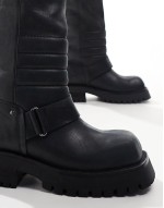 Quinn biker knee boots in black brushed leather