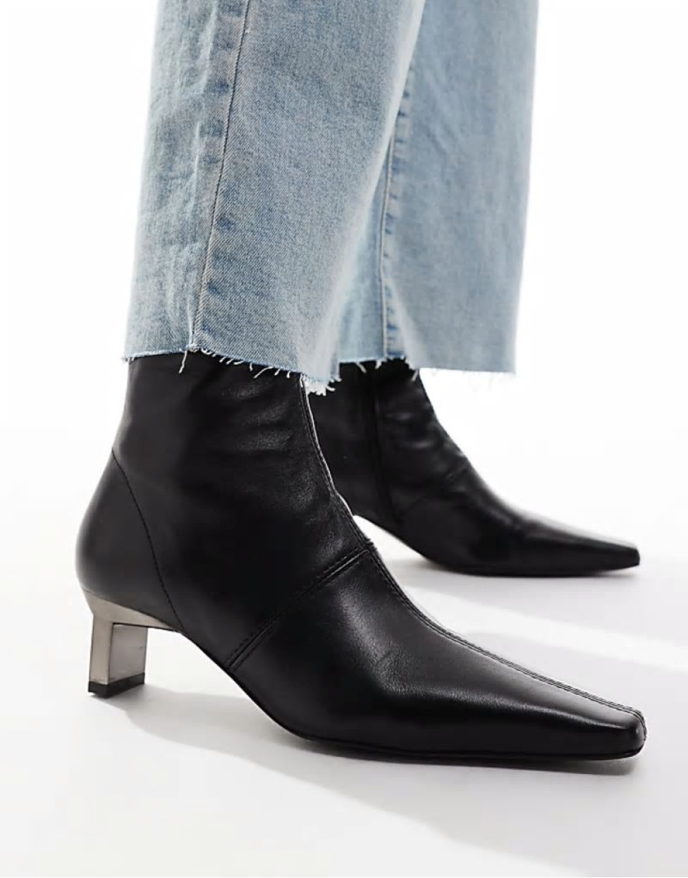 Rise premium leather boots with metal heel detail in black