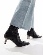 Rise premium leather boots with metal heel detail in black