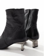 Rise premium leather boots with metal heel detail in black