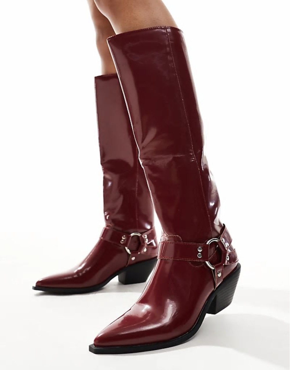 knee high western boot in burgundy