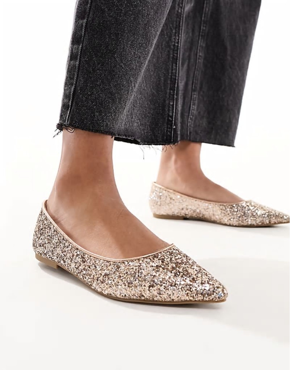 Lucky pointed ballet flats in rose gold glitter