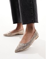 Lucky pointed ballet flats in rose gold glitter