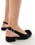 slingback rosette pointed toe flats in black