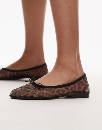 mesh ballet pumps in leopard print