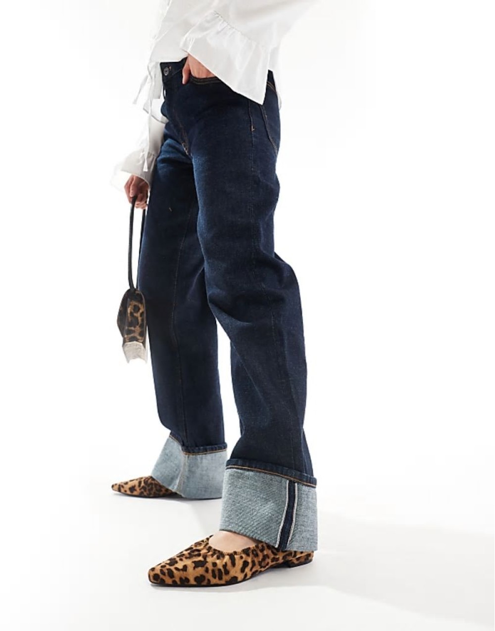 ruched pointed toe ballet flats in leopard print