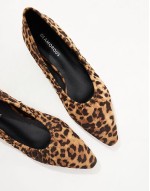 ruched pointed toe ballet flats in leopard print