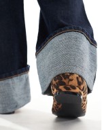 ruched pointed toe ballet flats in leopard print