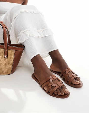caged flat sandal in brown