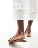 caged flat sandal in brown