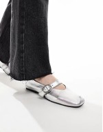 Wide Fit Luxe Premium Leather Mary Jane ballet in silver