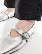 Wide Fit Luxe Premium Leather Mary Jane ballet in silver