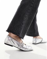 Wide Fit Luxe Premium Leather Mary Jane ballet in silver