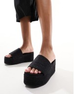 platform espadrille mules sandals in black