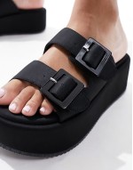 Taxon buckle flatform mule sandals in black