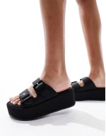 Taxon buckle flatform mule sandals in black