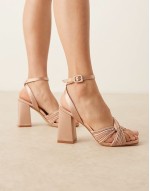 Bridal Snle plisse block heeled sandals in champagne