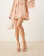 ‌Stylish Bridal Snle plisse block heeled sandals in champagne