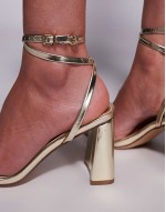 Simmi London Bora strappy block mid heeled sandals in gold